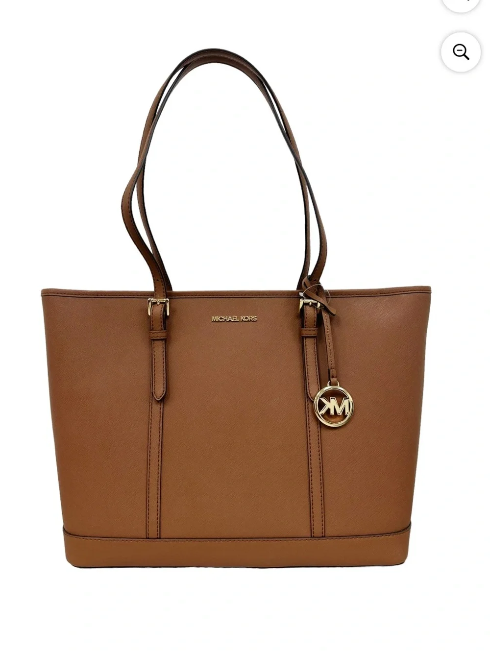 Michael Kors Camel Brown Saffiano Leather Tote with MK Charm